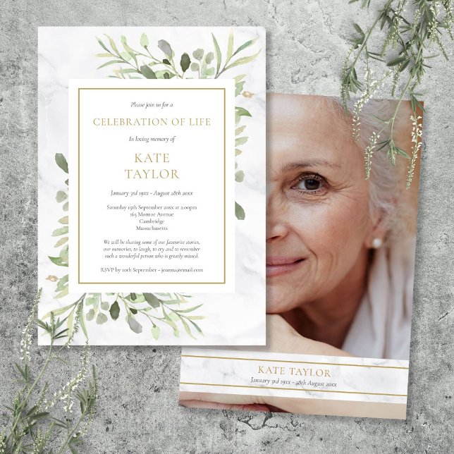 Convites Celebração de Vida com Foto Moderna e Elegante (Modern Elegant Photo Funeral Celebration of Life Invitation)
