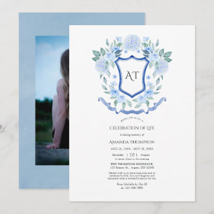 Convites Celebração de Vida com Monograma de Floral Azul