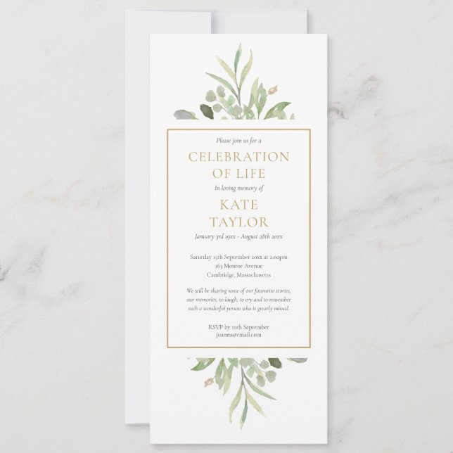 Convites Celebração de Vida com Vegetação Serviço Funerário (Frente)