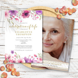 Convites Celebração de Vida em Aquarela Floral com Foto
