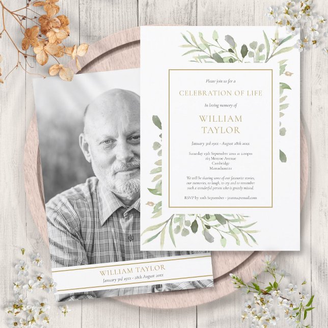 Convites Celebração de Vida em Foto Preto e Branco (Black and White Photo Funeral Celebration of Life Invitation)