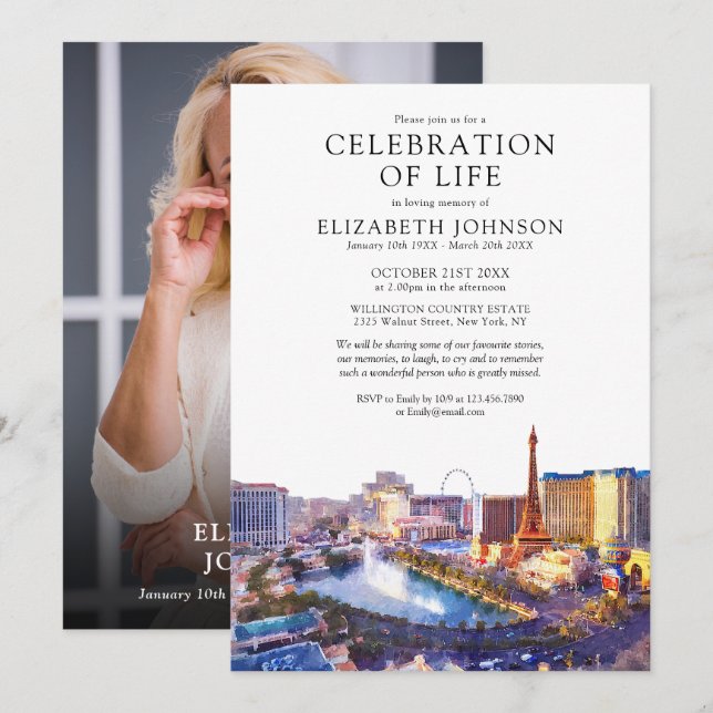 Convites Celebração de Vida em Las Vegas Foto de Funeral (Frente/Verso)