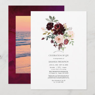 Convites Celebração de Vida Floral de Fruta e Borgonha
