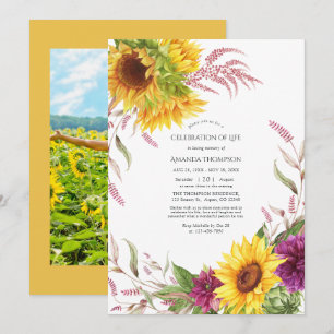 Convites Celebração de Vida Floral de Sol e Ameixa Borgonha