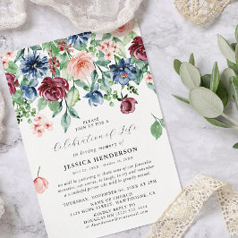Convites Celebração de Vida Floral em Aquarela Elegante