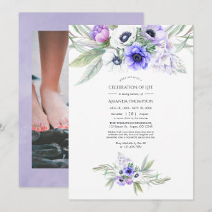 Convites Celebração de Vida Floral Violeta Pastel Foto