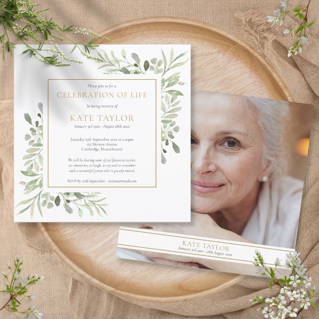 Convites Celebração de Vida Foto Quadrada de Funeral Elegan (Elegant Funeral Celebration of Life Photo Square Invitation)