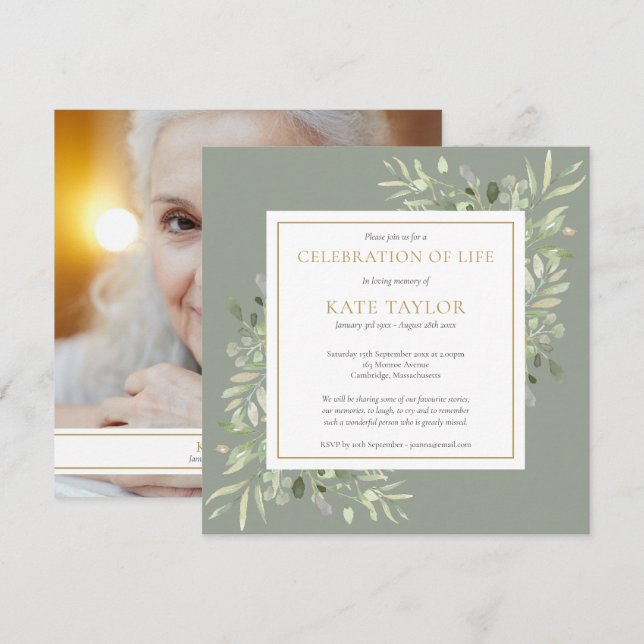 Convites Celebração de Vida Foto Quadrada de Funeral Modern (Frente/Verso)