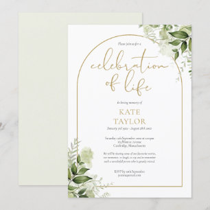 Convites Celebração de Vida Funeral Arco Dourado de Verdura