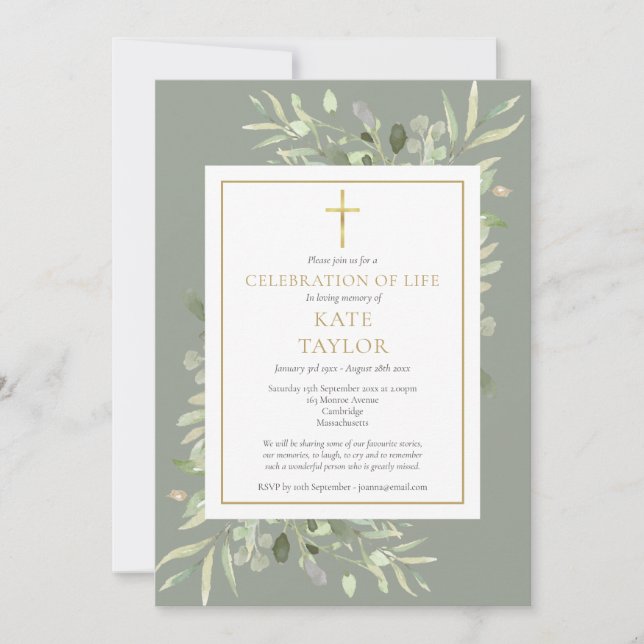 Convites Celebração de Vida Funeral com Fotografia de Veget (Frente)