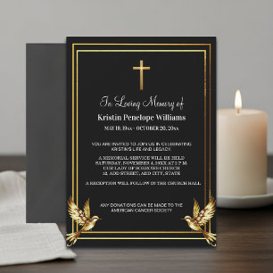 Convites Celebração de Vida Funeral Cruz de Ouro Elegante