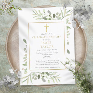 Convites Celebração de Vida Funeral de Elegante Verde