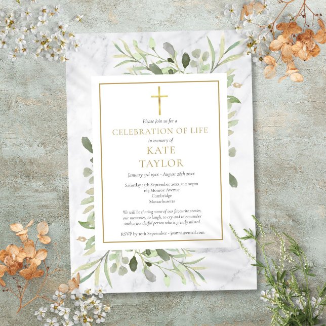 Convites Celebração de Vida Funeral de Mármore Elegante (Elegant Marble Celebration of Life Funeral Invitation)