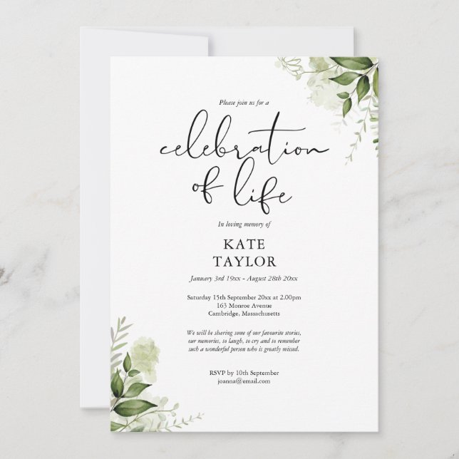 Convites Celebração de Vida Funeral de Vegetação Rústica (Frente)