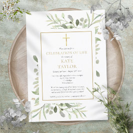 Convites Celebração de Vida Funeral Elegante Vegetação