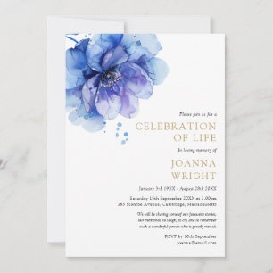 Convites Celebração de Vida Funeral Floral Azul Aquarela