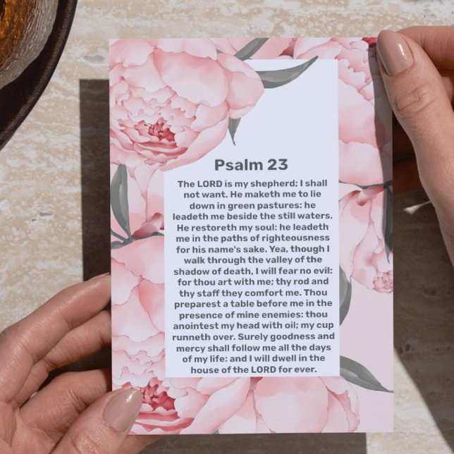 Convites Celebração de Vida Funeral Peônias Rosa Psalm 23 (Psalm 23 Pink Peonies Celebration of Life Funeral Invitation)