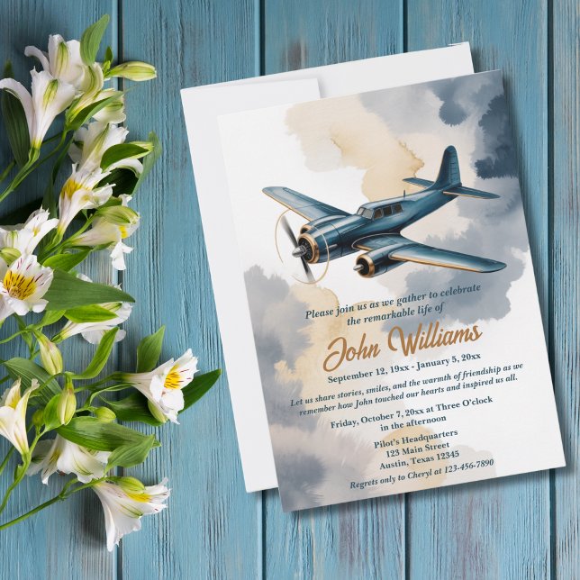Convites Celebração de Vida Memorial de Avião Azul (Criador carregado)