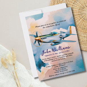 Convites Celebração de Vida Memorial de Funeral Avião P-51