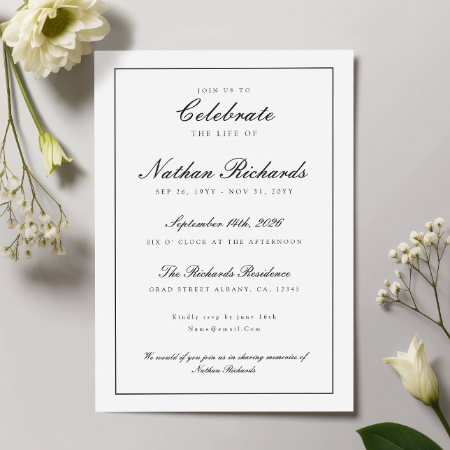 Convites Celebração de Vida Memorial de Letra Elegante (Criador carregado)