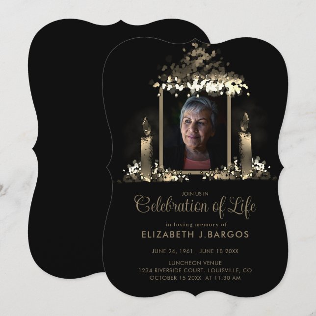Convites Celebração de Vida Quadro de Velas Elegantes (Frente/Verso)