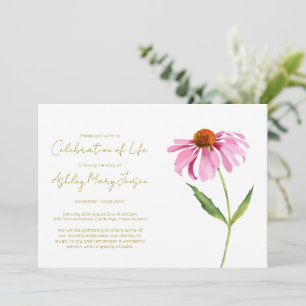 Convites Celebração de Vida Simples de Echinacea Funeral