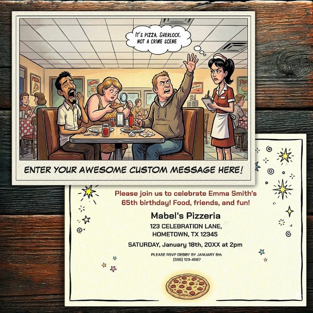 Convites Celebração Divertida de Grupo na Pizzaria (Criador carregado)