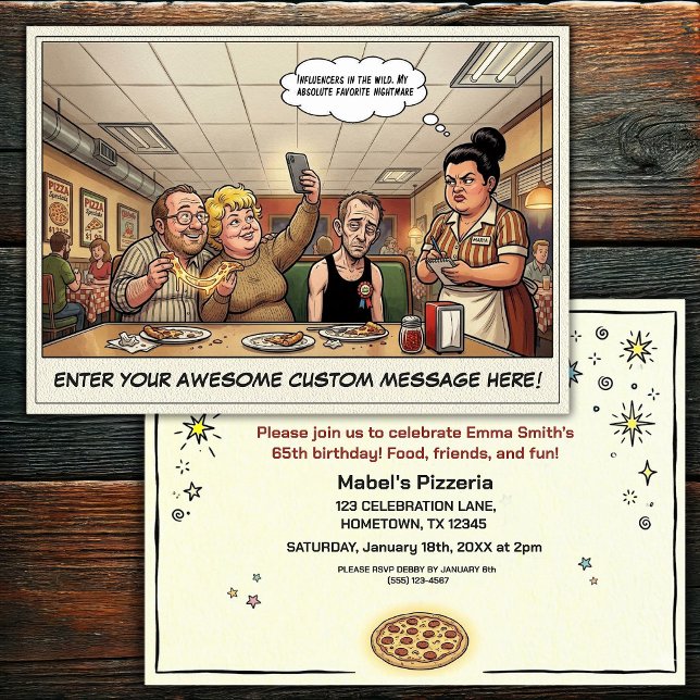 Convites Celebração Divertida de Grupo na Pizzaria (Criador carregado)