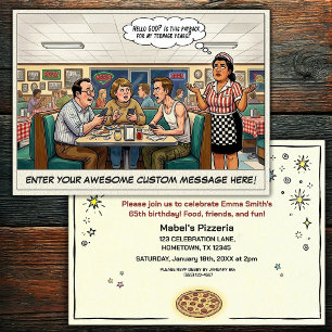 Convites Celebração Divertida de Grupo na Pizzaria