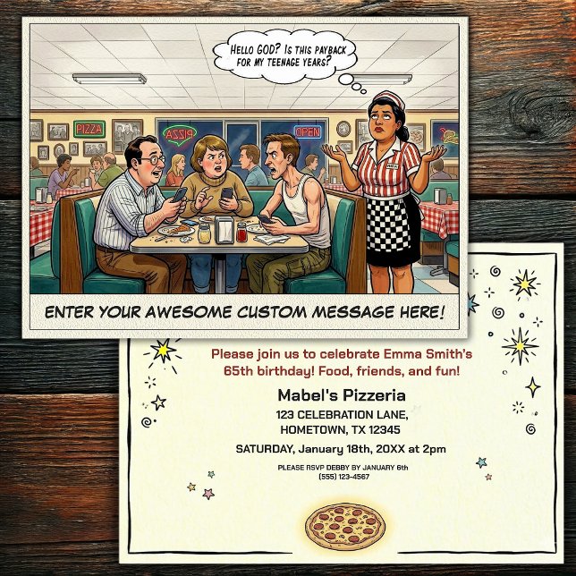 Convites Celebração Divertida de Grupo na Pizzaria (Criador carregado)