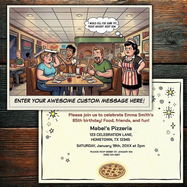Convites Celebração Divertida de Grupo na Pizzaria (Criador carregado)