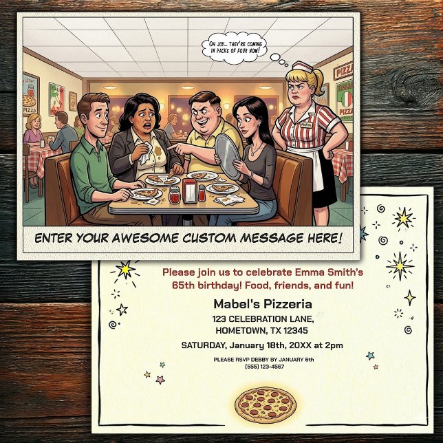 Convites Celebração Divertida de Grupo na Pizzaria (Criador carregado)