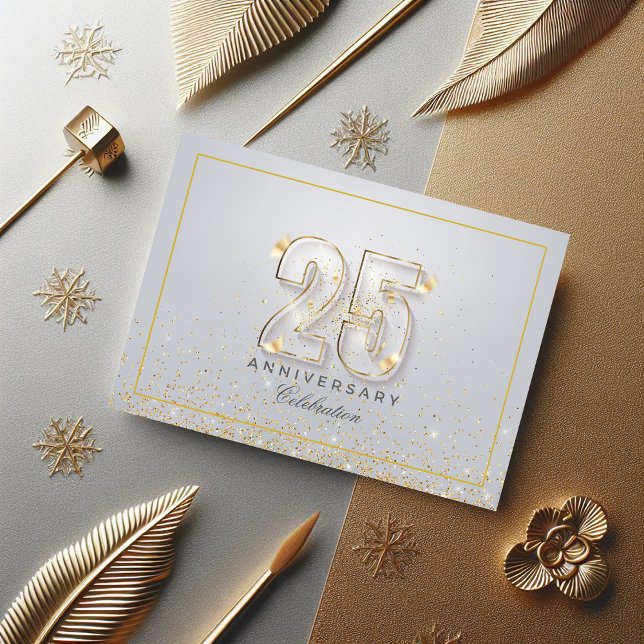 Convites Celebração do 25 de Prata e Dourada (Silver and Gold 25th Anniversary Celebration Invitation)