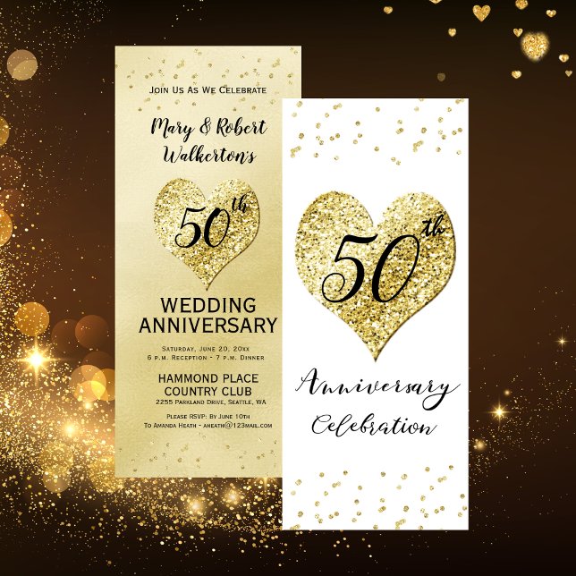 Convites Celebração do 50º aniversário de casamento Dourada (50th Wedding Anniversary Celebration Gold Confetti Invitation)
