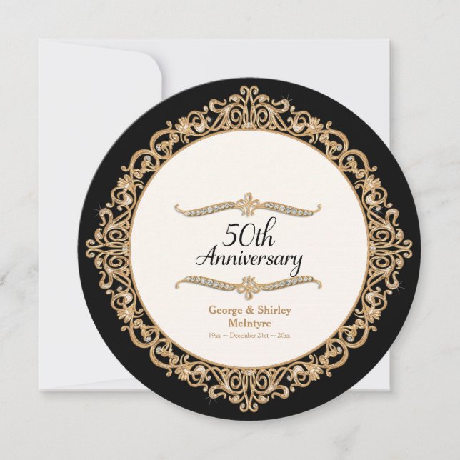 Convites Celebração do 50º Aniversário de Casamento Golden  (Frente)