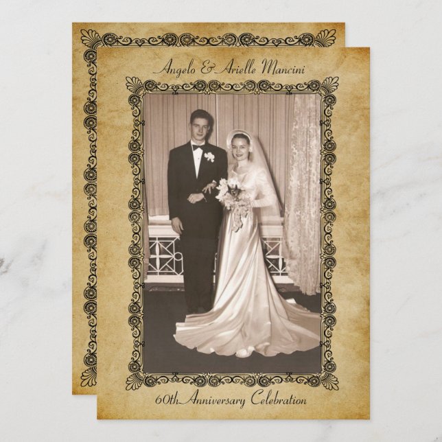 Convites Celebração do 60º Aniversário Vintage (Frente/Verso)