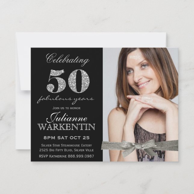 Convites Celebração do aniversário da foto elegante 50th (Frente)