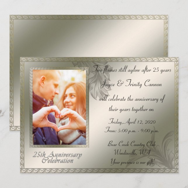 Convites Celebração do Aniversário de 25 Silver (Frente/Verso)