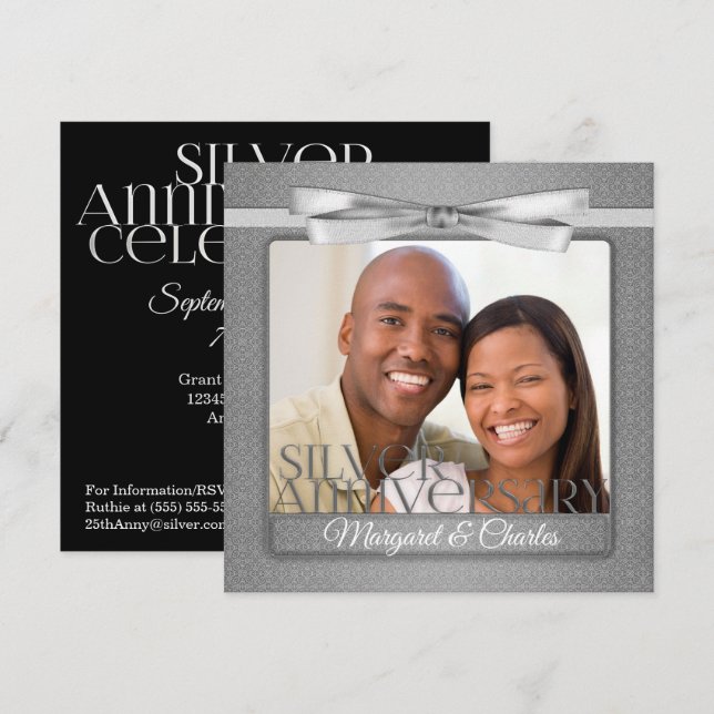 Convites Celebração do Aniversário do 25 Silver com Foto (Frente/Verso)