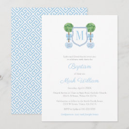Convites Celebração do Batismo Elegante Monograma Boxwood