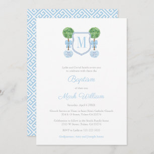 Convites Celebração do Batismo Elegante Monograma Boxwood