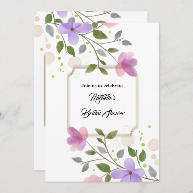 Convites Celebração do chá de panela floral (Frente/Verso)