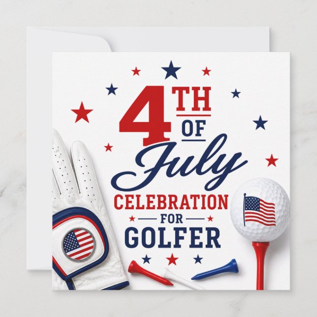 Convites Celebração do Dia 4 de Julho para Golfista  (Frente)