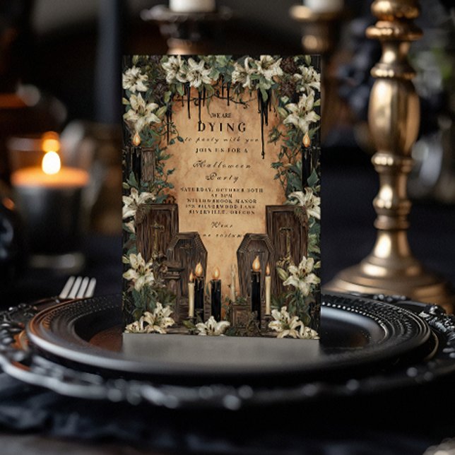 Convites Celebração do Dia das Bruxas Macabre Candlelit Cof (Criador carregado)