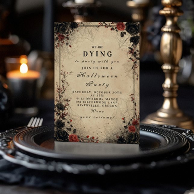 Convites Celebração do Dia das Bruxas Rosas Gótica Cobweb (Criador carregado)