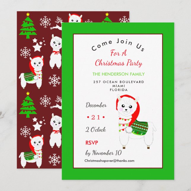 Convites Celebração do Festivo Llama de Natal (Frente/Verso)
