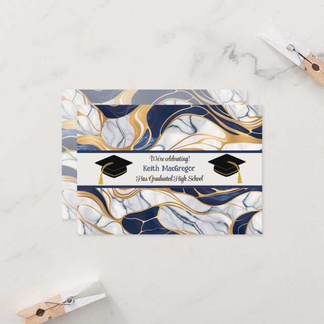 Convites Celebração do Filho em Azul Marble (Frente/Verso In Situ)