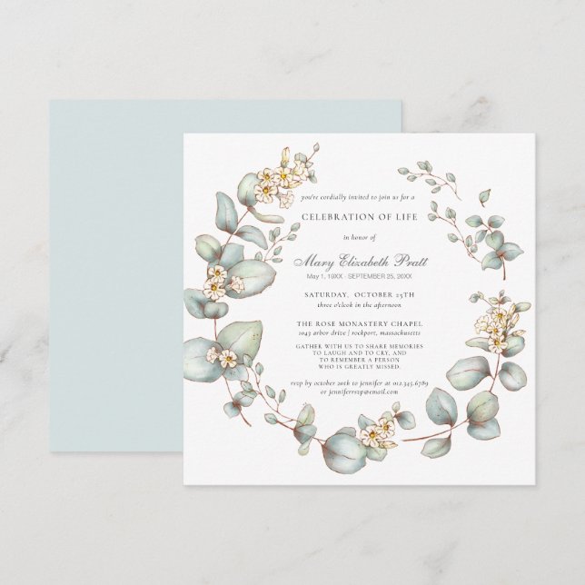 Convites Celebração do Floral Branco Botânico Moderno da Vi (Frente/Verso)