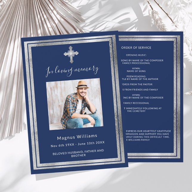 Convites Celebração do fúnebre fúnebre azul-prata programa  (Criador carregado)
