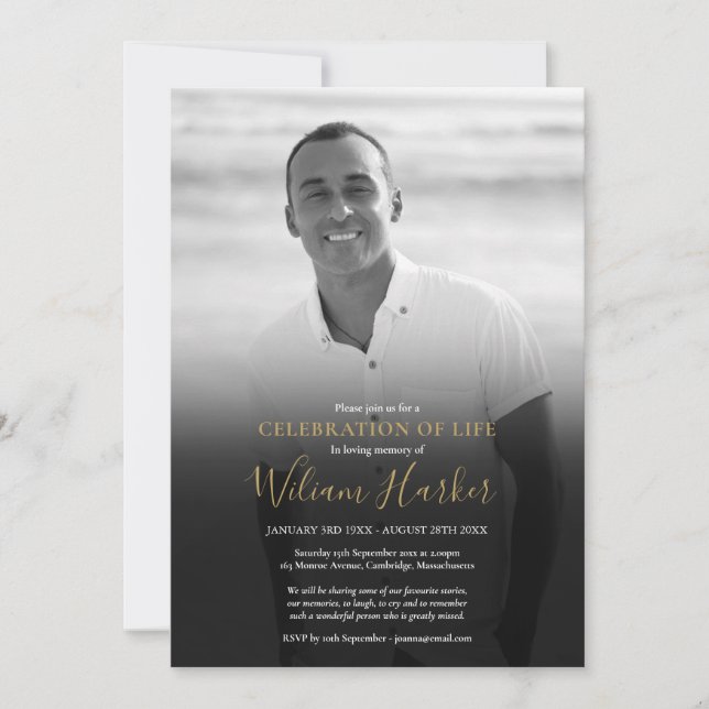 Convites Celebração do Funeral de Foto Preta e Branca  (Frente)